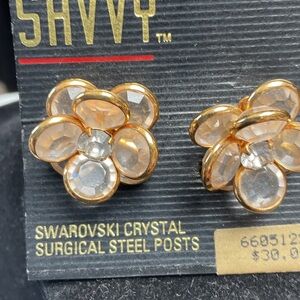 Savvy Gold and Silver Crystal Flower Earrings